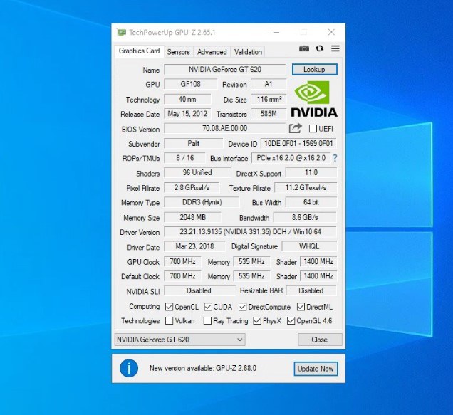 Видеокарта Palit GeForce GT 620 1024MB DDR3 (NEAT6200HD06-1086F)