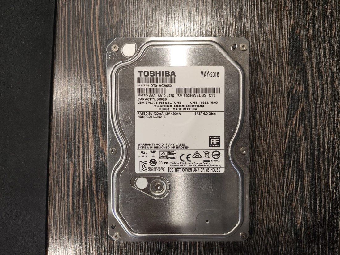 Жесткий диск 500Gb Toshiba DT01ACA050 3.5', SATA 3.0 (6Gbps), 7200 об/мин, буфер 32 МБ, БУ