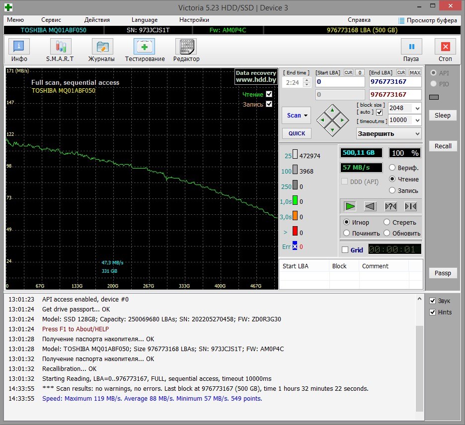 Жесткий диск для ноутбука Toshiba 500GB (MQ01ABD050), SATA 2.0, 5400 об/мин БУ Жесткий диск для ноутбука Toshiba 500GB (MQ01ABD050), SATA 2.0, 5400 об/мин БУ