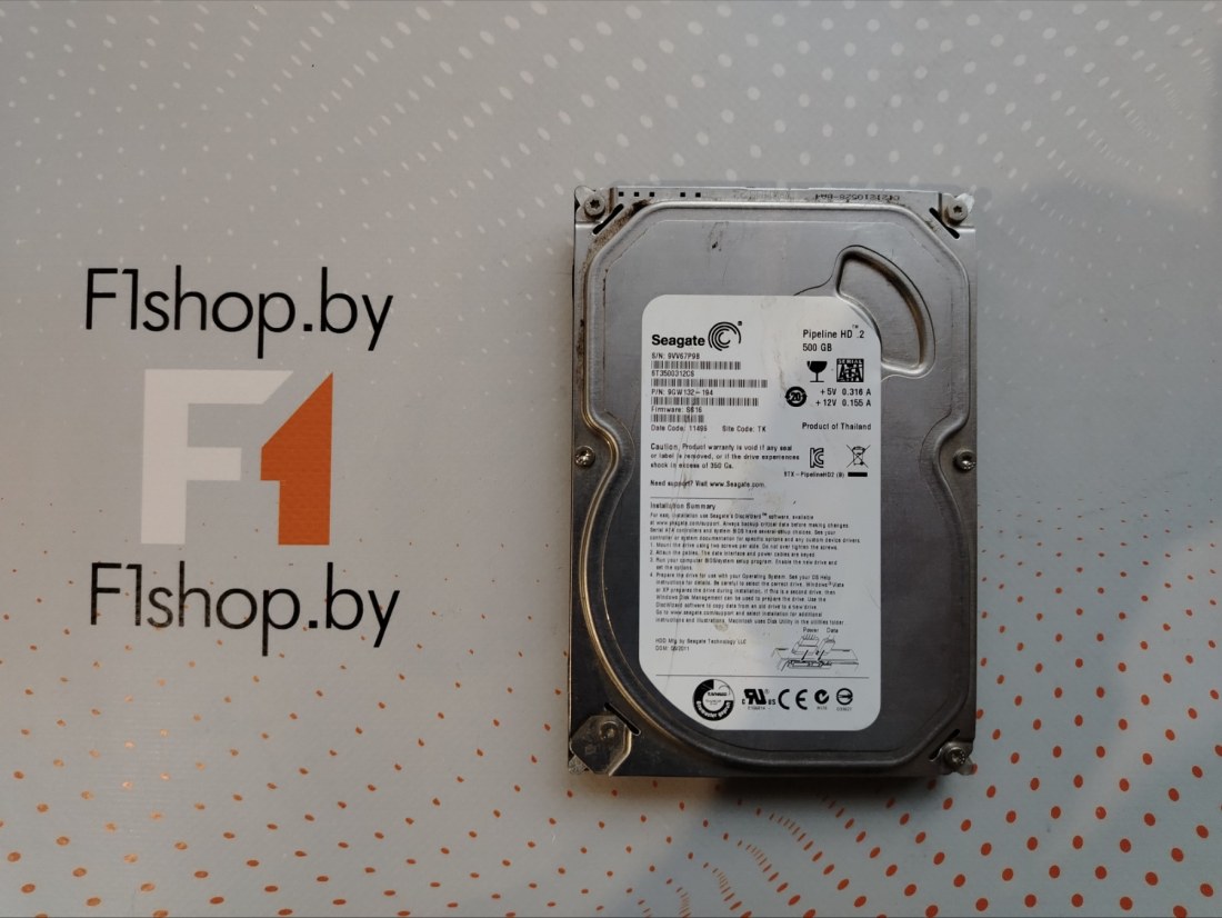 Жесткий диск 500GB Seagate Pipeline (ST3500312CS), 3.5', SATA 2.0 (3Gbps), 5900 об/м, БУ