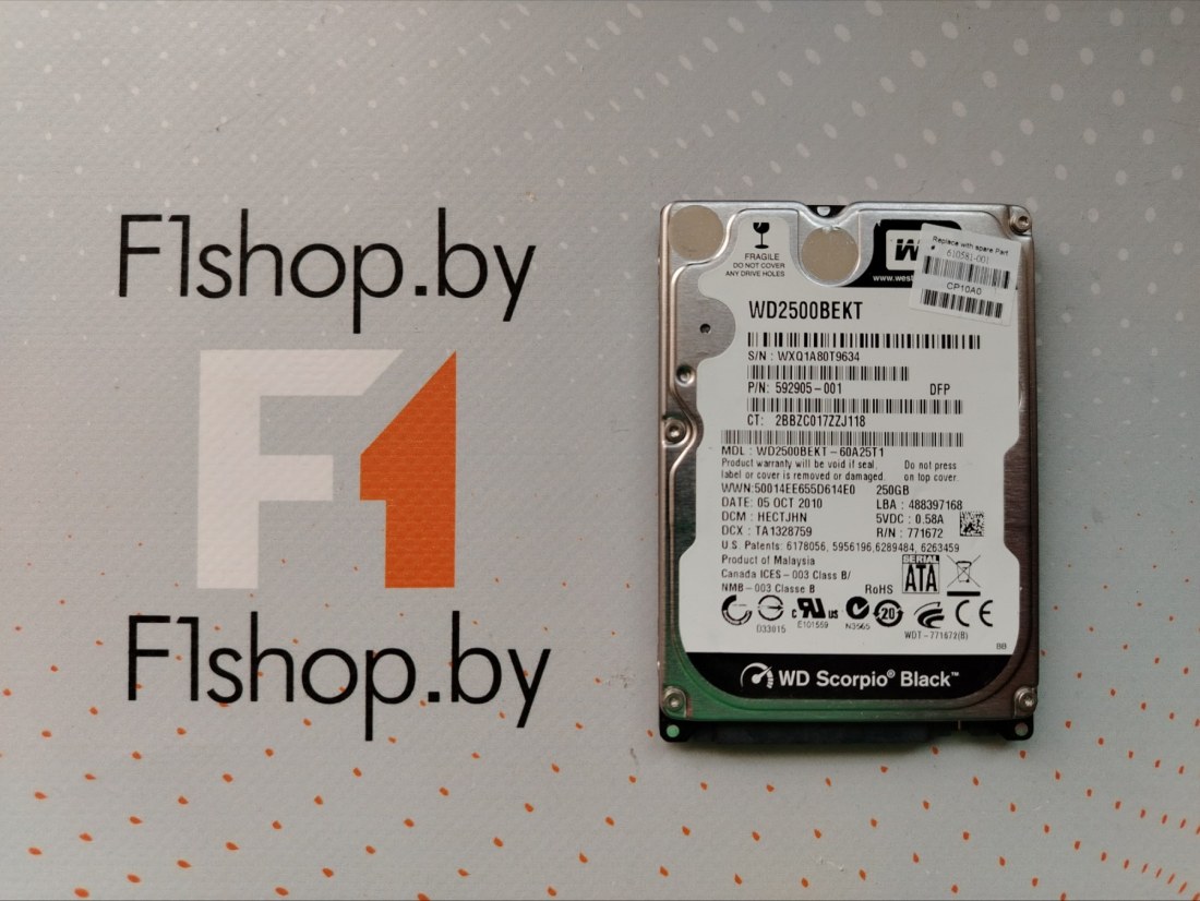 Жесткий диск для ноутбука WD 250Gb  (WD2500BEKT) SATA 2.0 (3Gbps), 5400 об/мин